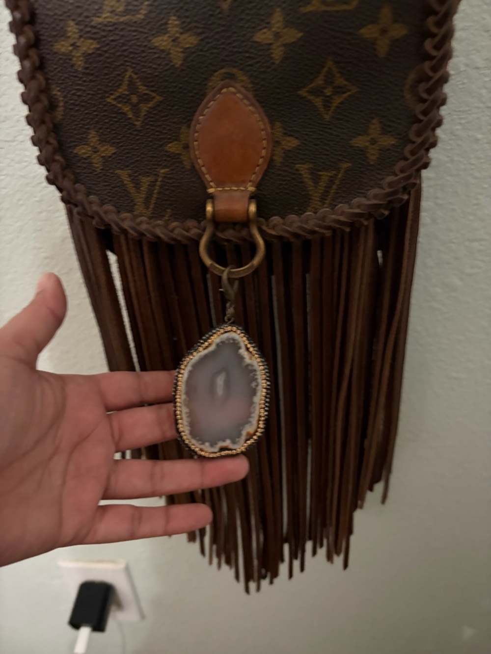 Louis Vuitton Brown Monogram Fringe Crossbody with Leather Trim Vintage Boho - Picture 9 of 10